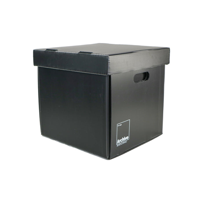 Sturdy vinyl storage box designed for organising and protecting vinyl records, featuring a sleek design and secure lid.