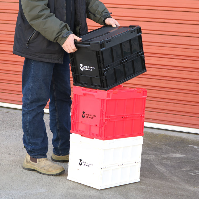 Heavy-duty comic book storage crate made from strong hard plastic, designed for durable protection and organisation of your comic book collection.