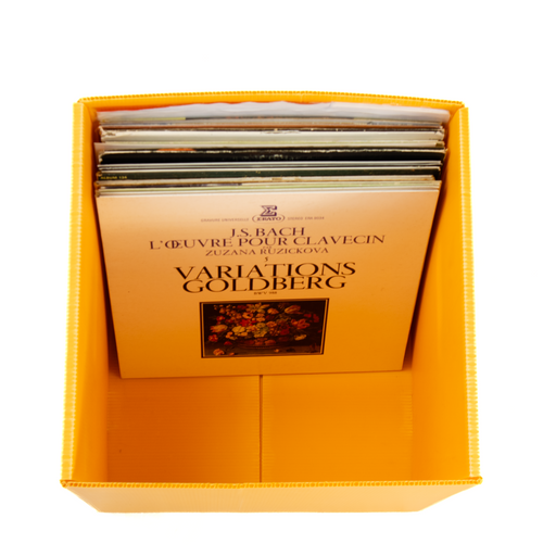 Sturdy vinyl storage box designed for organising and protecting vinyl records, featuring a sleek design and secure lid.