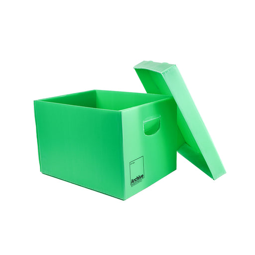 green plastic corflute archive box