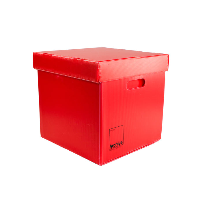 Sturdy vinyl storage box designed for organising and protecting vinyl records, featuring a sleek design and secure lid.