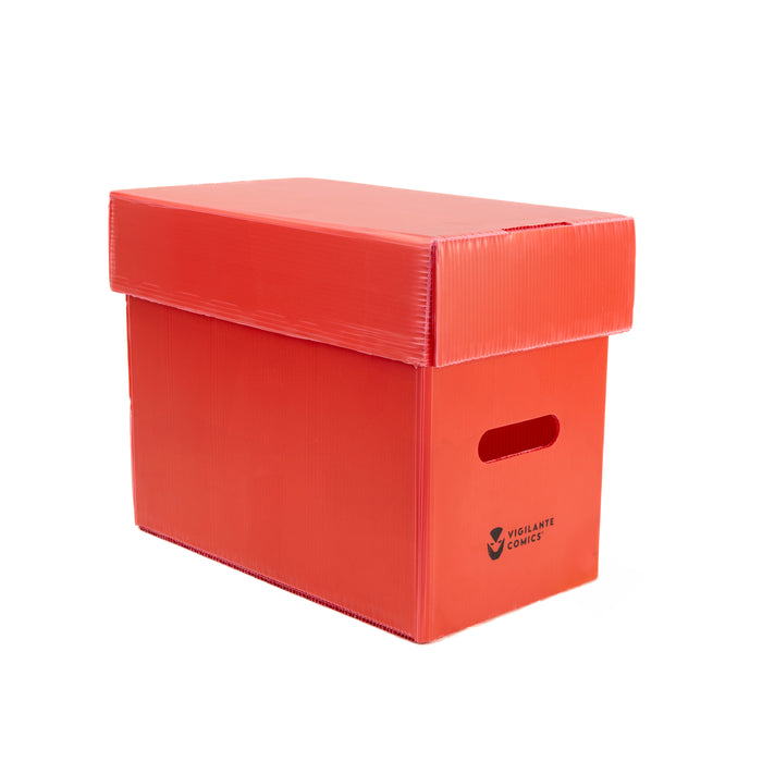 Sturdy, acid-free comic short box for organising and protecting your collection. Durable exterior with a secure lid to preserve your comics in pristine condition.