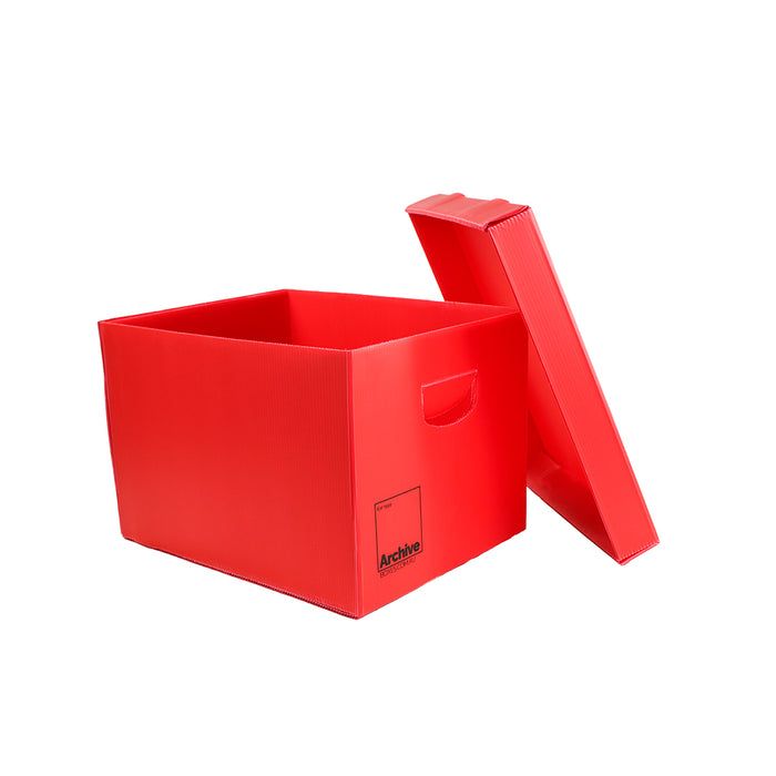 red plastic corflute archive box